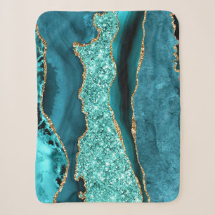 Agate Aquamarin Blue Gold Glitzer Aqua Türkis Sherpadecke
