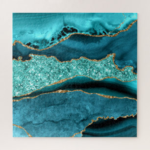 Agate Aquamarin Blue Gold Glitzer Marbella Aqua