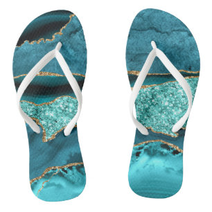 Agate Aquamarin Blue Gold Glitzer Marbella Aqua Flip Flops