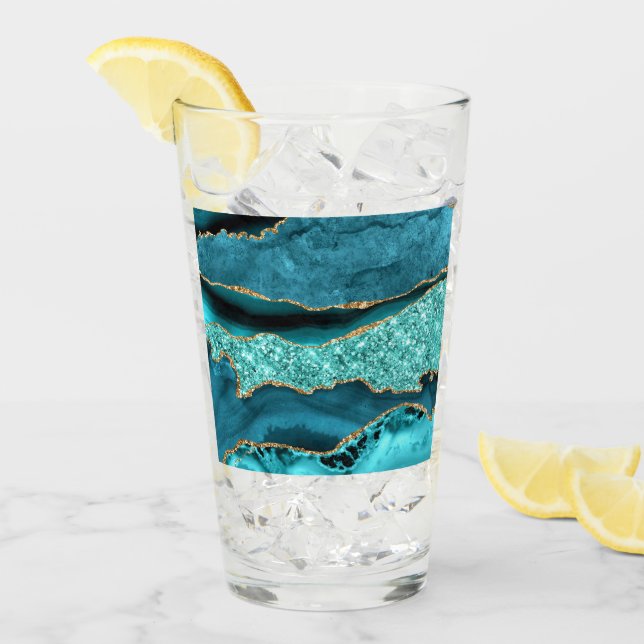 Agate Aquamarin Blue Gold Glitzer Marbella Aqua Glas (Vorderseite Ice)
