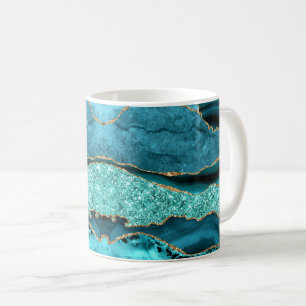 Agate Aquamarin Blue Gold Glitzer Marbella Aqua Kaffeetasse
