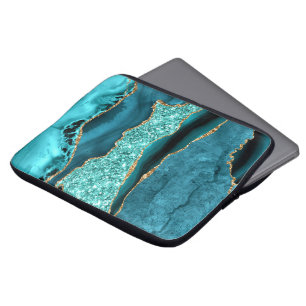 Agate Aquamarin Blue Gold Glitzer Marbella Aqua Laptopschutzhülle