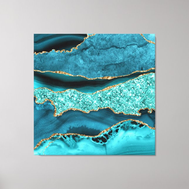 Agate Aquamarin Blue Gold Glitzer Marbella Aqua Leinwanddruck (Vorderseite)
