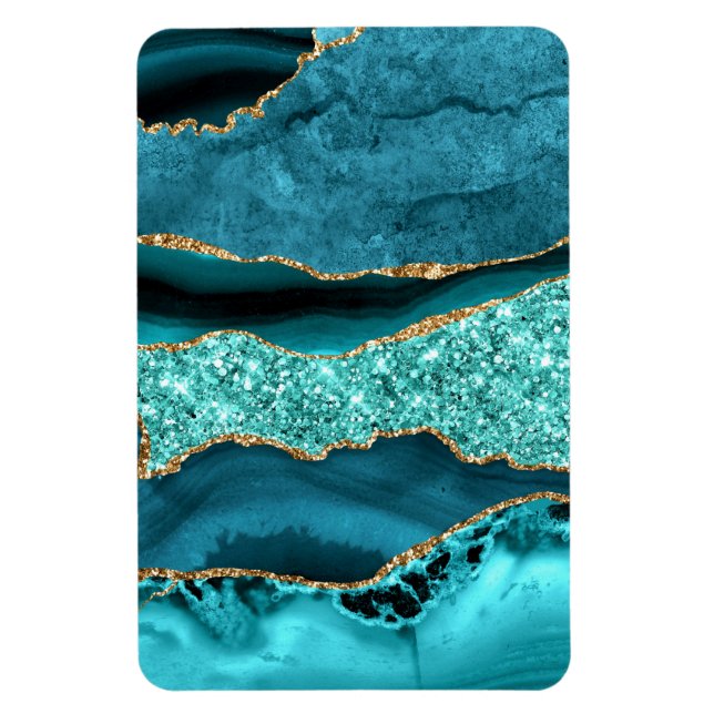 Agate Aquamarin Blue Gold Glitzer Marbella Aqua Magnet (Vertikal)