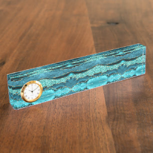 Agate Aquamarin Blue Gold Glitzer Marbella Aqua Namensplakette