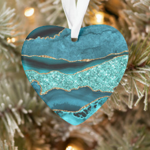 Agate Aquamarin Blue Gold Glitzer Marbella Aqua Ornament