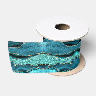 Agate Aquamarin Blue Gold Glitzer Marbella Aqua Satinband
