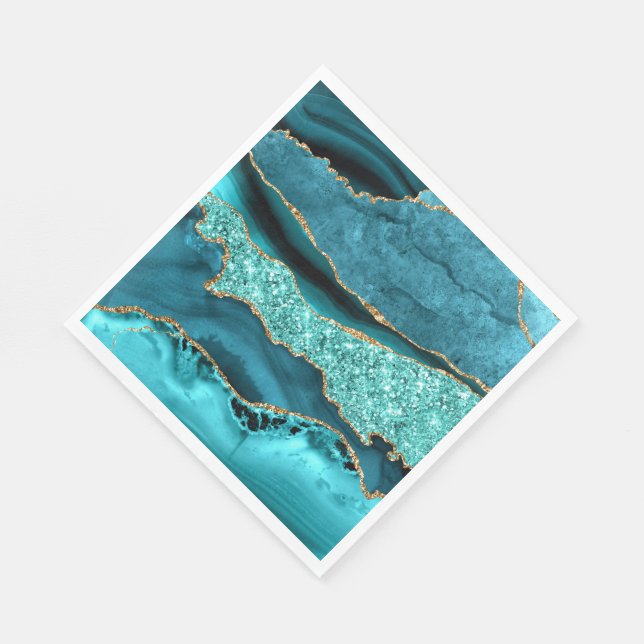Agate Aquamarin Blue Gold Glitzer Marbella Aqua Serviette (Ecke)