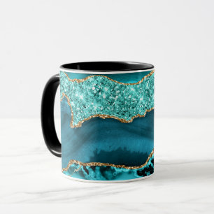 Agate Aquamarin Blue Gold Glitzer Marbella Aqua Tasse