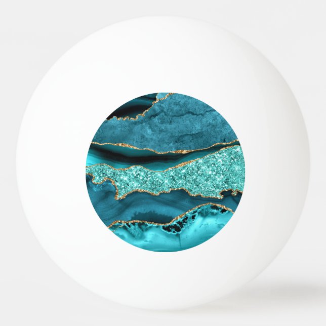 Agate Aquamarin Blue Gold Glitzer Marbella Aqua Tischtennisball (Vorderseite)