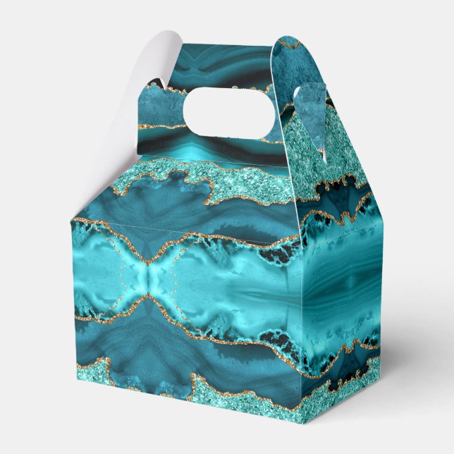Agate Aquamarin Blue Gold Glitzer Türkis Gefälligk Geschenkschachtel (Vorderseite)