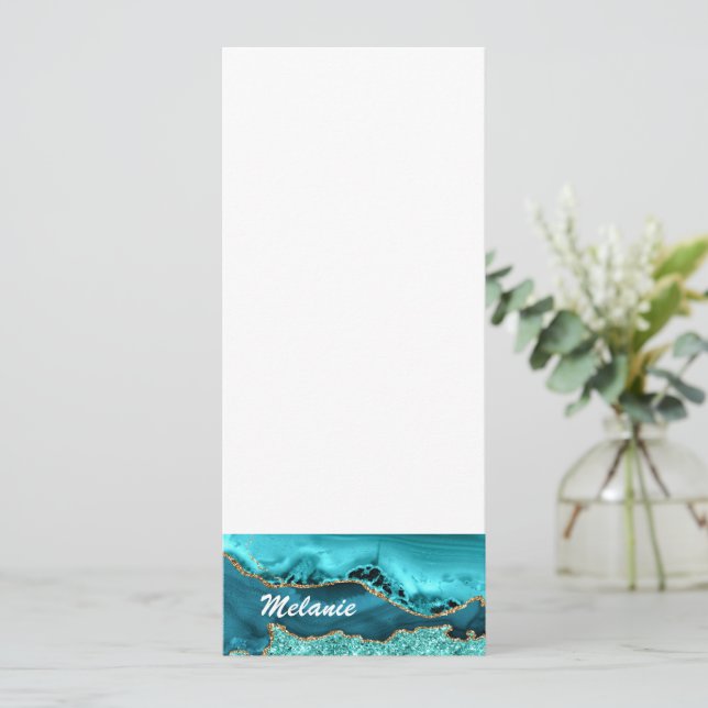 Agate Aquamarin Blue Gold Glitzer Türkis Individue Menükarte (Stehend Vorderseite)