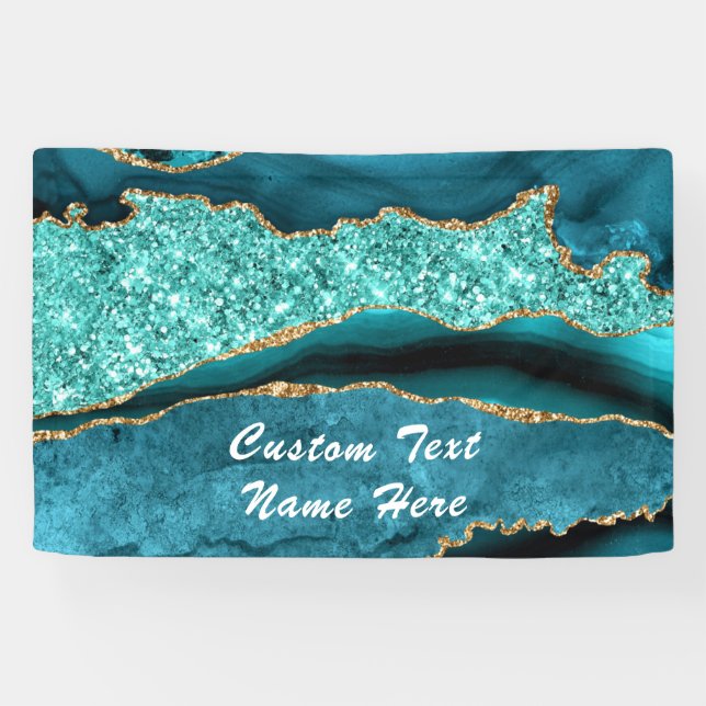 Agate Aquamarin Blue Gold Marmor Aqua Türkis Banne Banner (Horizontal)