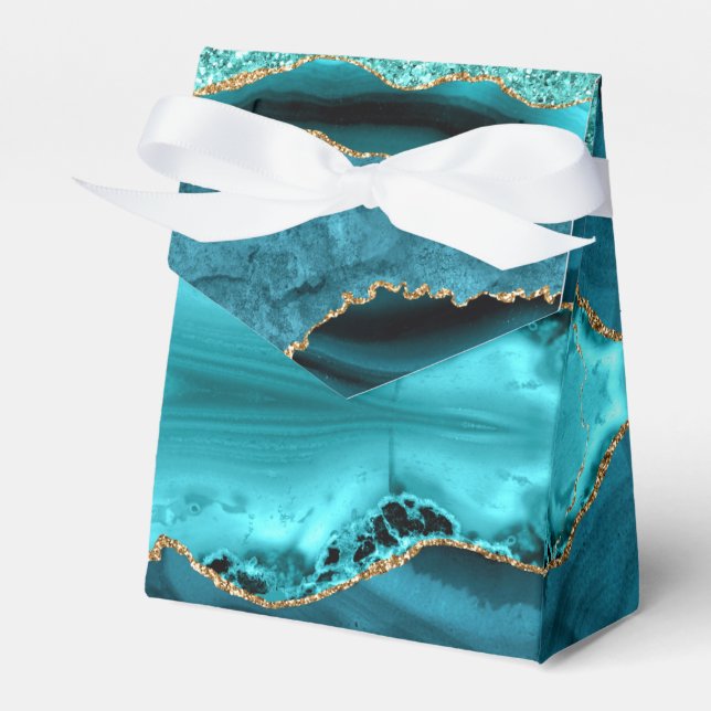 Agate Aquamarin Blue Gold Marmor Türkis Geschenkbo Geschenkschachtel (Vorderseite)