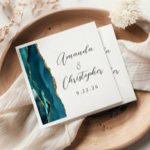 Agate Aquamarin Blue Gold Script Wedding