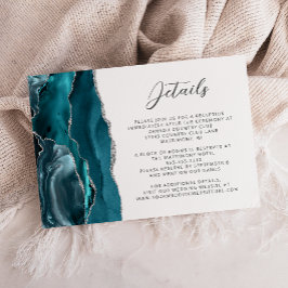 Agate Aquamarin Blue Silver Script Hochzeitsdetail Begleitkarte