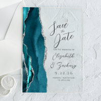Agate Aquamarin Silver Script Wedding Save the Dat