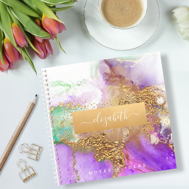 Agate Aquarellgold lila Aqua-Chic-Glam-Platz Notizbuch (Von Creator hochgeladen)