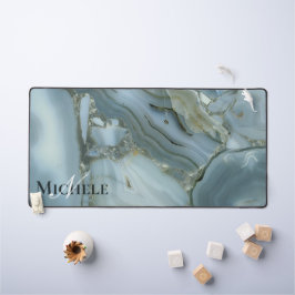 Agate Baby Blue Gold Marble Individuelle Name Lett Schreibtischunterlage