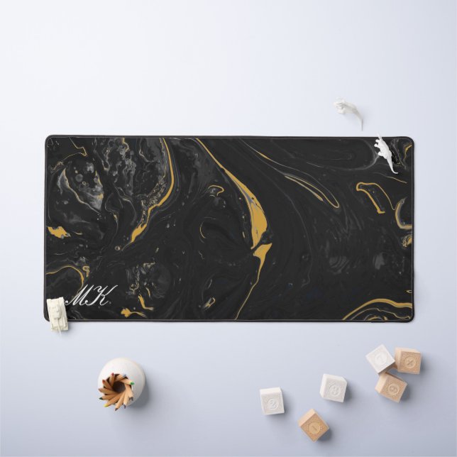 Agate Black and Gold Marmorwirl Schreibtischunterlage (Kindertisch)
