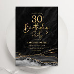 Agate Black Gold 30. Geburtstag Einladung<br><div class="desc">Schwarz und Gold werden zum 30. Geburtstag der Party Einladung. Elegantes modernes Design mit Aquarellfarben-marmorgeode Hintergrund,  Imitate Glitzer Gold und Typografie Skript-Schriftart. Die trendige Einladungskarte eignet sich perfekt für eine stilvolle Damenfeier. Gedruckte Zazzle Einladungen oder Sofortdownload digitalen druckbaren Vorlage.</div>