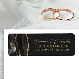 Agate Black Gold Dark Wedding Return Address