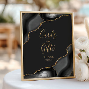 Agate Black Gold Dunkle Hochzeitskarten und Gesche Poster