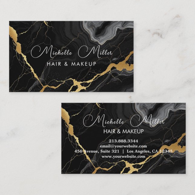 Agate Black Gold Marmor Makeup Artist Beauty Salon Visitenkarte (Vorne/Hinten)