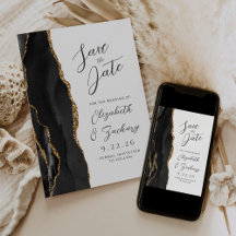 Agate Black Gold Moderne Script Hochzeit