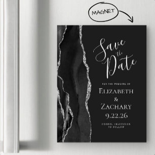 Agate Black Silver Dark Magnetic Save the Date Magnetkarte