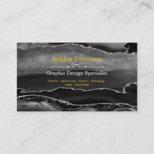 Agate Black & Silver Imitats Glitzer Visitenkarte