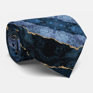 Agate Blue Gold Marble Élégant cadeau Cravate