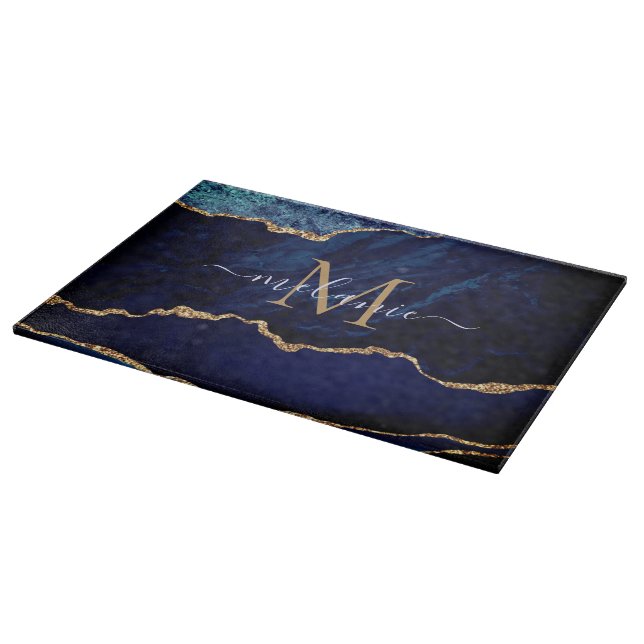 Agate Blue Gold Marmor Cutting Board Individuelle  Schneidebrett (Ecke)