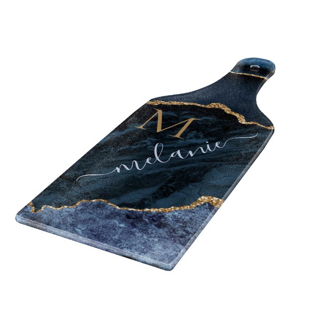 Agate Blue Gold Marmor Personalisiert Cutting Boar Schneidebrett (Ecke)