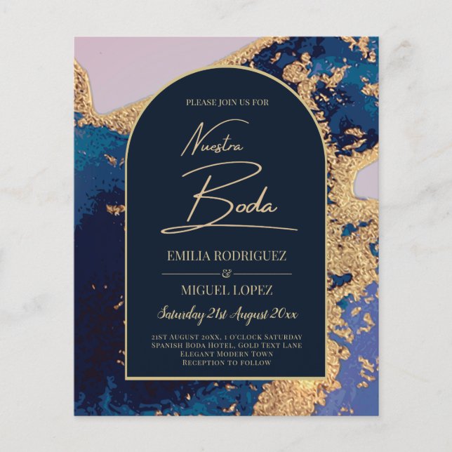 Agate Blue Gold Nuestra Boda Spanish Wedding LeahG Flyer (Vorne)