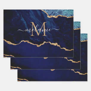 Agate Blue Gold Votre nom Lettre papier enveloppan