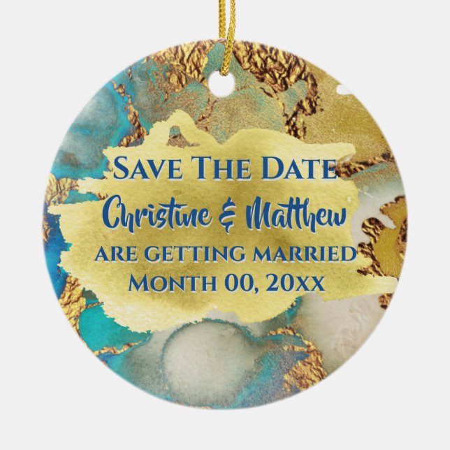 Agate Blue Imitats Gold Kristall Aquarell Foto Keramik Ornament (Vorne)