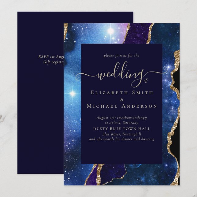 AGATE Blue Lila Gold Hochzeitbudget (Vorne/Hinten)