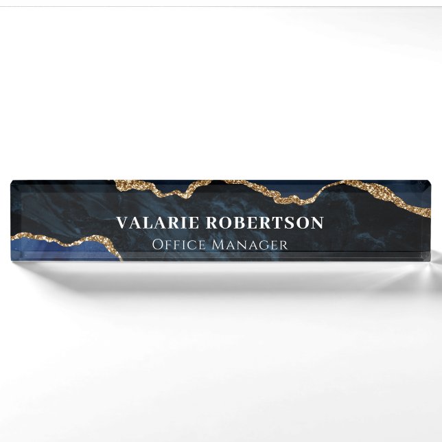 Agate Blue und Gold Office-Schreibtisch Namensplat Namensplakette (Vorderseite)