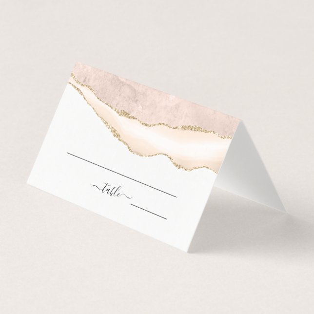 Agate Blush & Gold Glitzer Wedding Platzkarte (Vorderseite)