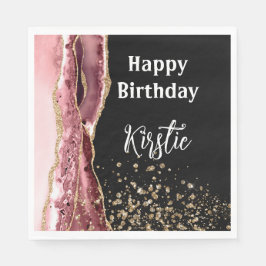 Agate Blush Pink Black Rose Gold Glitzer Geburtsta Serviette