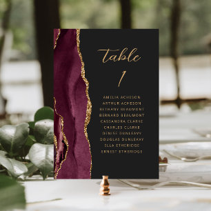 Agate Burgund Gold Moderne Schrift Dunkle Hochzeit Tischnummer