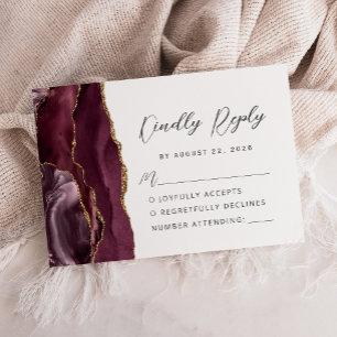 Agate Burgund Gold Moderne Schrift Hochzeit RSVP Karte
