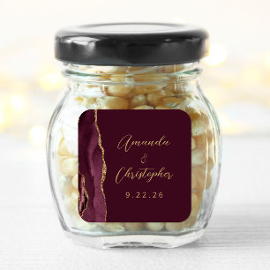 Agate Burgund Weinrot Skript Hochzeit Quadratischer Aufkleber
