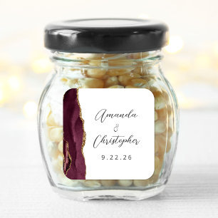 Agate Burgunder Gold Schrift Hochzeit Quadratischer Aufkleber