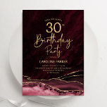Agate Burgundy Gold 30. Geburtstag Einladung<br><div class="desc">Burgund und Gold feiern 30. Geburtstag Party Einladung. Elegantes modernes Design mit dunkelroten Marsala Wine Aquarell-Hintergrund Marmorgeode Hintergrund,  Imitate Glitzer Gold und Typografie Drehbuch Schriftart. Die trendige Einladungskarte eignet sich perfekt für eine stilvolle Damenfeier. Gedruckte Zazzle Einladungen oder Sofortdownload digitalen druckbaren Vorlage.</div>