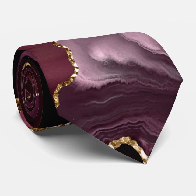 Agate Burgundy Wedding Muster Krawatte (Gerollt)