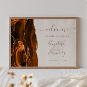 Agate Burnt Orange Gold Ivory Wedding Willkommen Poster