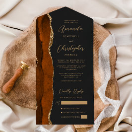 Agate Burnt Orange Gold Script Dark All In One Einladung
