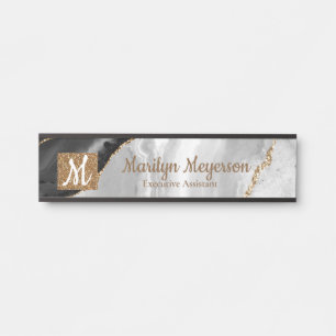 Agate Bürotürschild Schwarz Weiß Gold Glitter Türschild